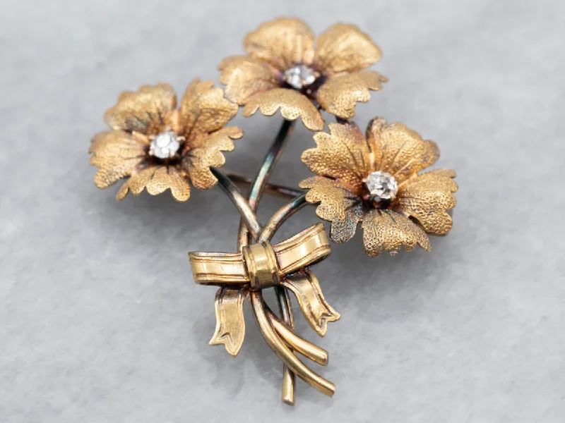 Classic Pearl Brooch-Antique Diamond Flower Bouquet Brooch