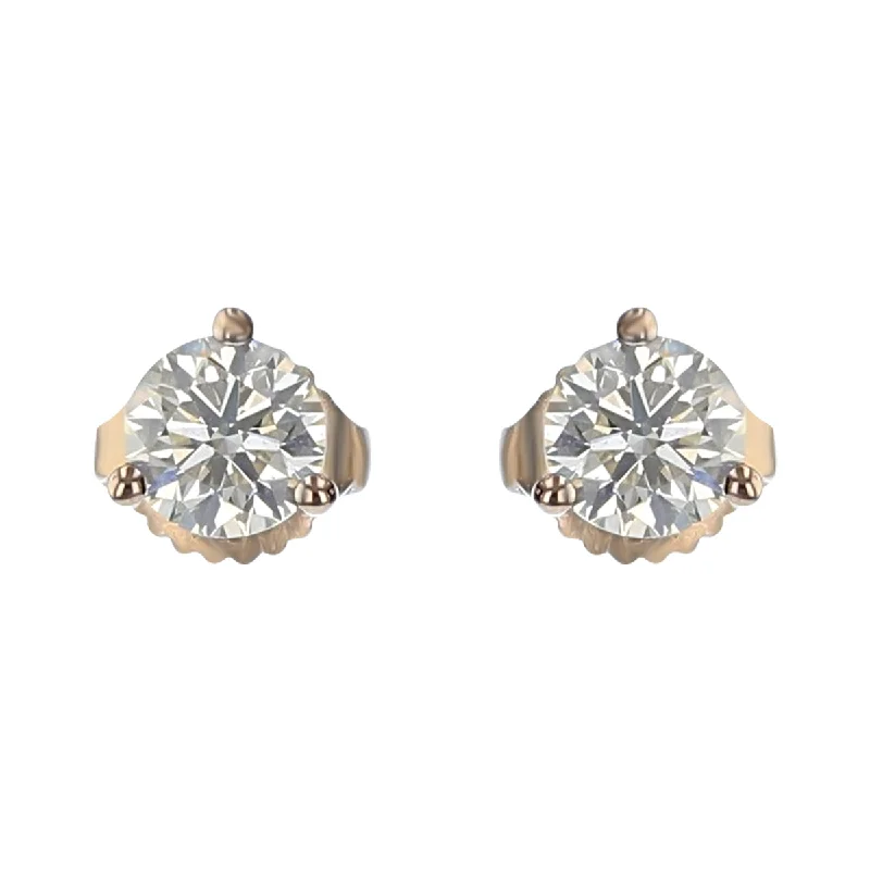 Designer Earrings-18K WHITE GOLD HEARTS ON FIRE 2 ROUND BRILLIANT DIAS=0.96-1.07CT (IJ/VS-SI) 3 PRONG STUD EARRINGS