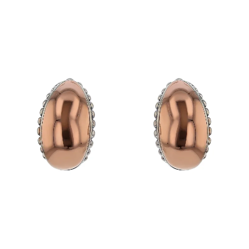 Multi-Color Earrings-Lagos Caviar Omega Back Earrings in Sterling Silver and 18k Rose Gold