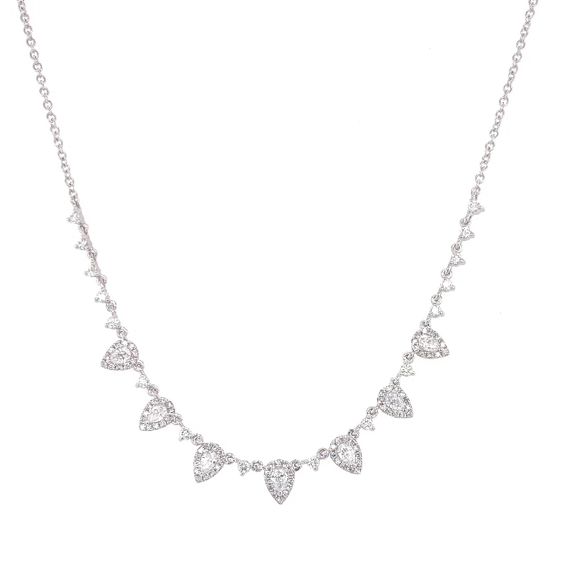 Silver Necklaces-14K White Gold Round & Pear Diamond Necklace