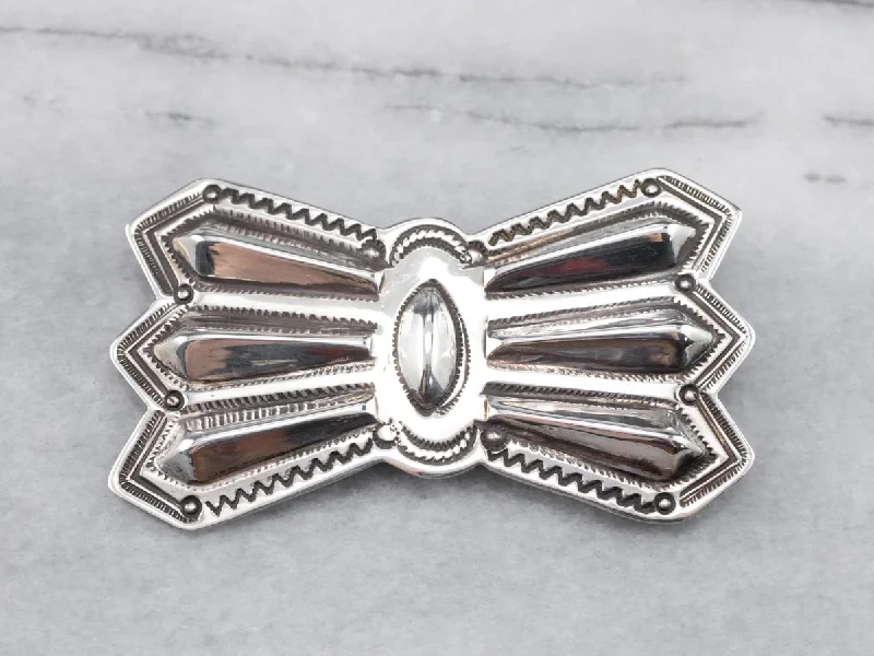 Bohemian Brooch-Sterling Silver Native American Bow Brooch