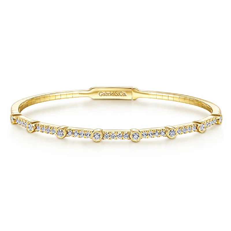 Crystal-Encrusted Bangles-Gabriel & Co. 14k Yellow Gold Bezel Station Diamond Bangle - .52cttw