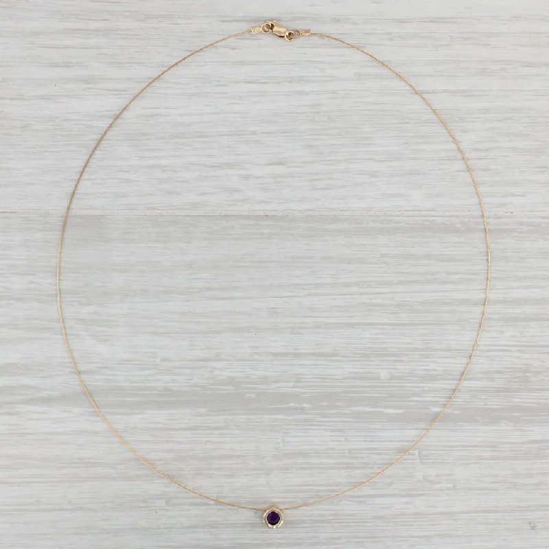 Silver Chain Necklaces-0.70ct Amethyst Solitaire Pendant Necklace 14k Yellow Gold Wire Chain 16.5"