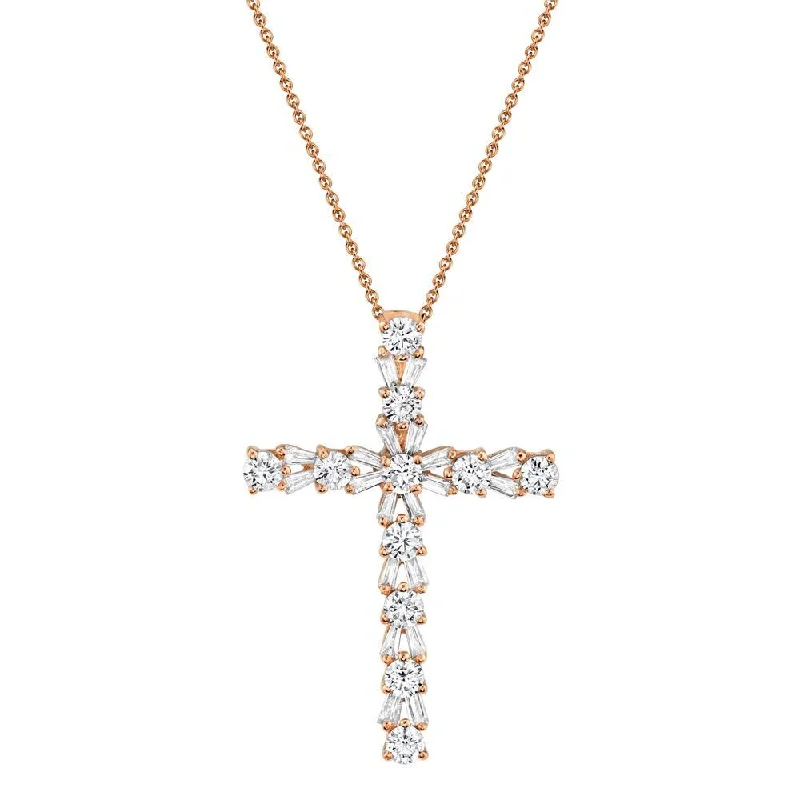 Charm Necklaces-14K Rose Gold Diamond Cross Necklace