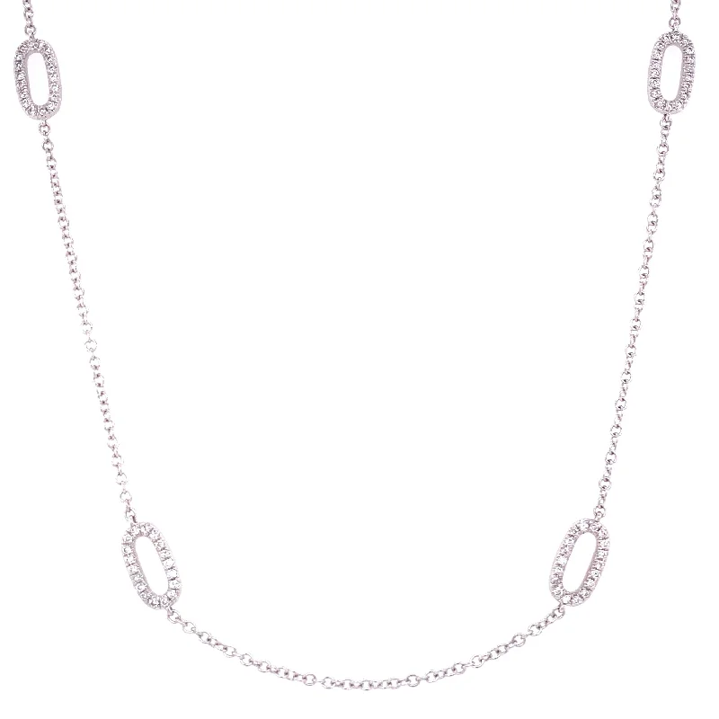 Initial Letter Necklaces-18K White Gold Diamond Oval Link Station Necklace