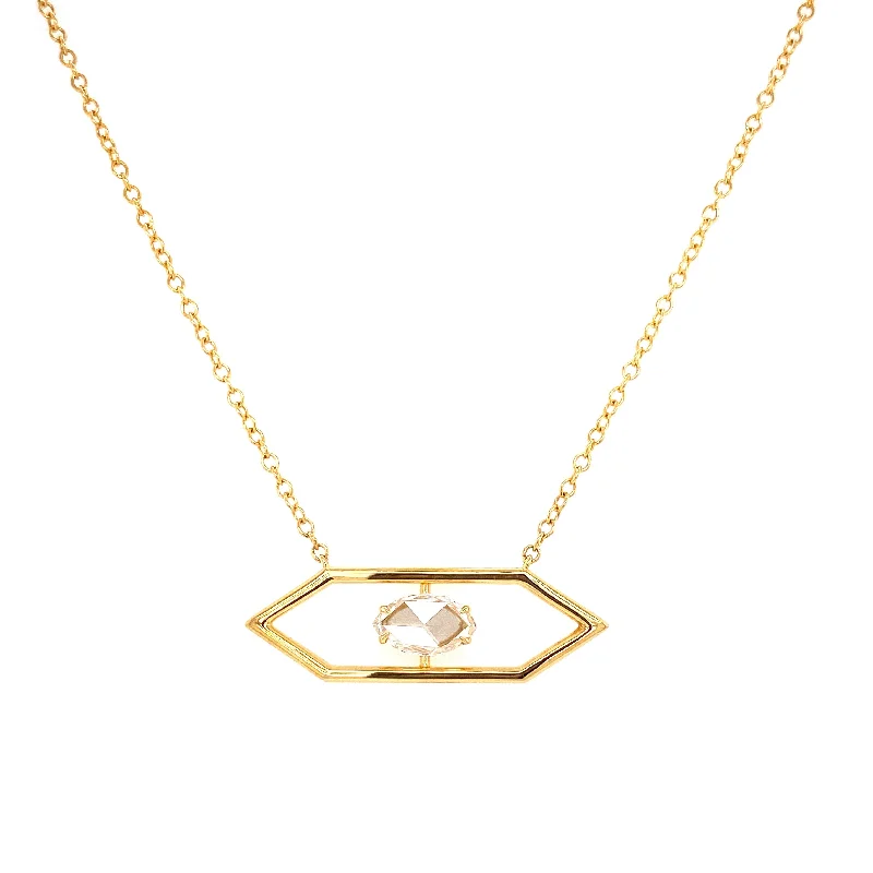 Gold Leaf Necklaces-18K Yellow Gold Rose Cut Marquis Diamond Hexagon Necklace