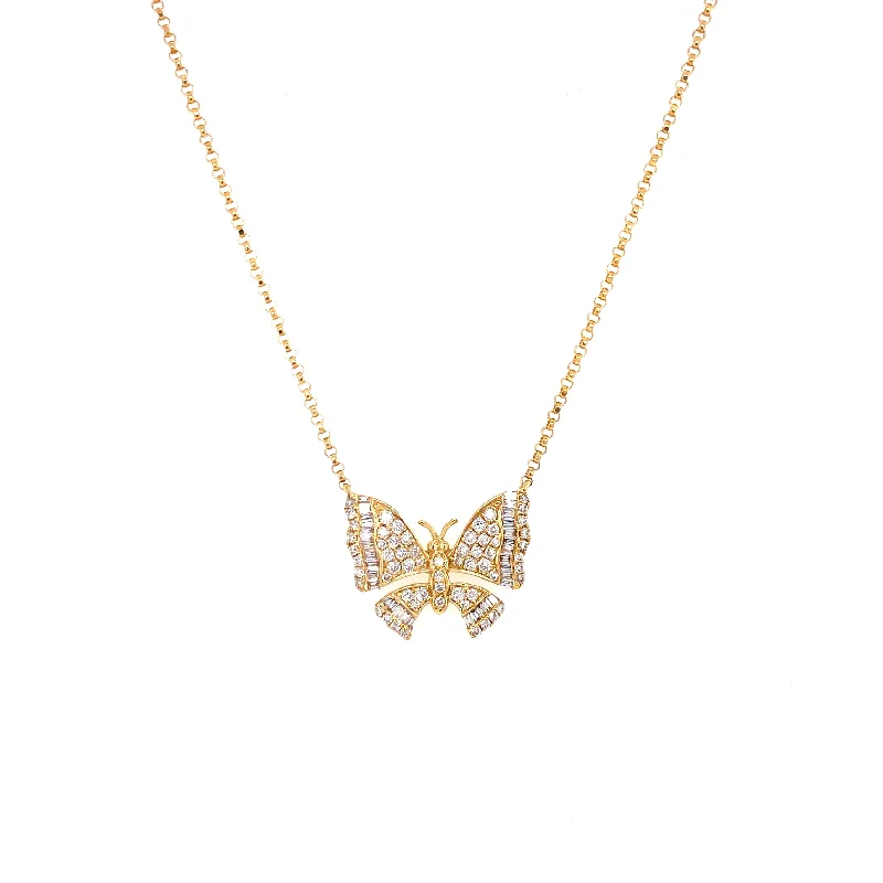 Chunky Chain Necklaces-18K Yellow Gold Diamond Pave Butterfly Necklace