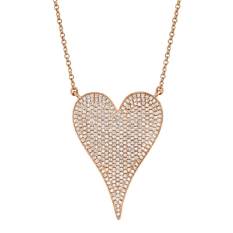 Long Gold Necklaces-14K Rose Gold Pave Heart Necklace (Jumbo)