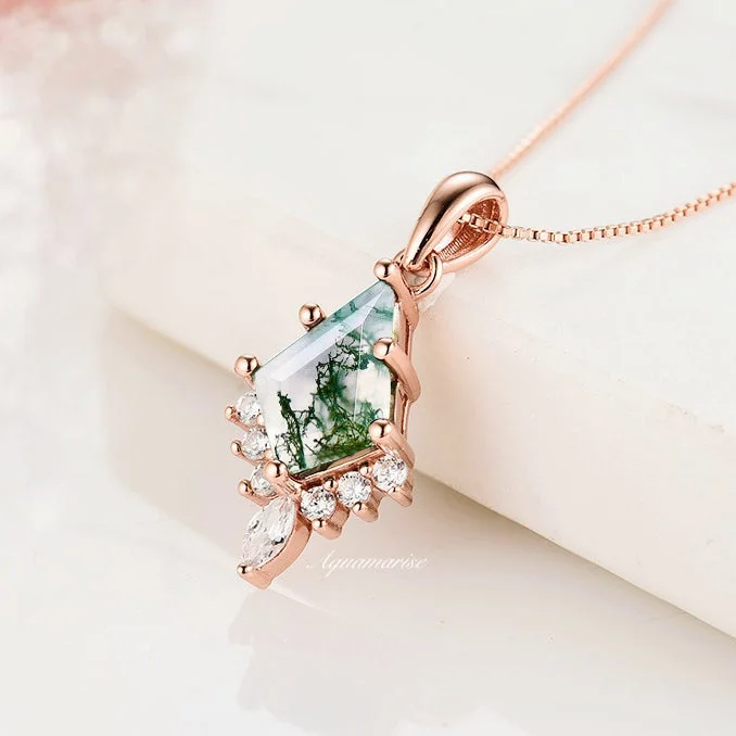 Personalized Necklaces-Skye Kite™  Kite Green Moss Agate Necklace- 14K Rose Gold Vermeil