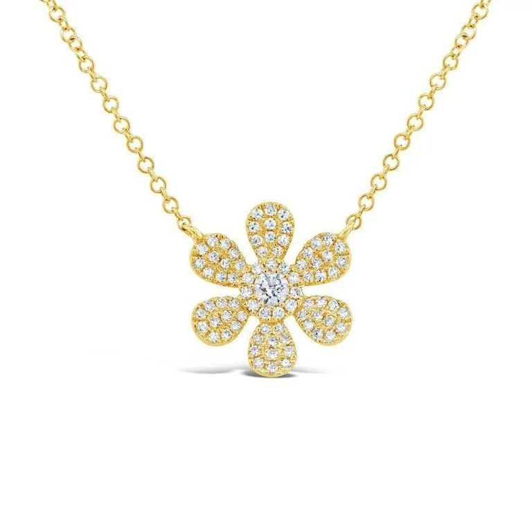 Luxury Diamond Necklaces-14K Yellow Gold Diamond Daisy Flower Necklace