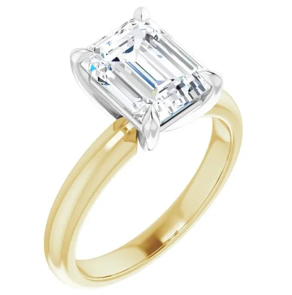 Vintage Wedding Rings-18K Yellow Gold  Emerald Cut Diamond Solitaire Engagement Ring