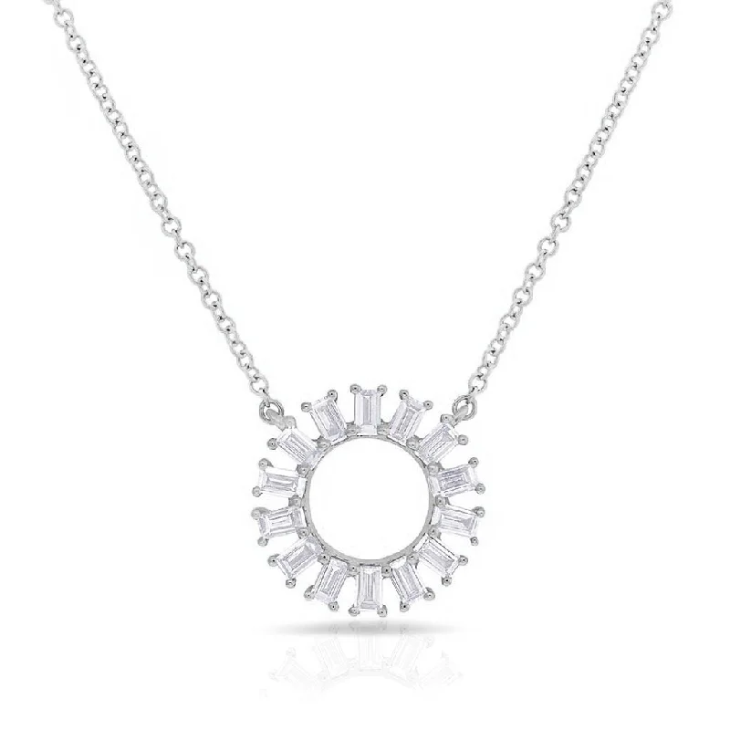 Cross Necklaces-14K White Gold Baguette Diamond Circle Necklace