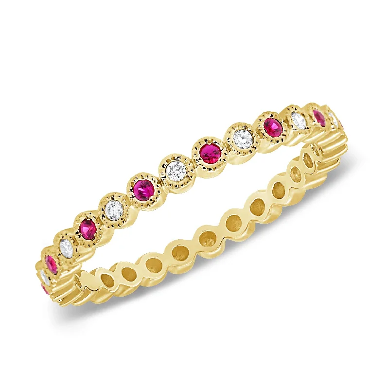 Elegant Wedding Rings-Ruby & Diamonds Ring made in 14K Gold