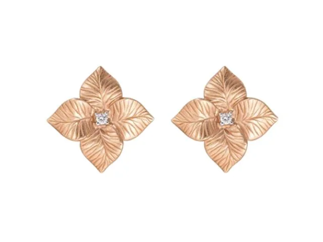 Custom Diamond Earrings-18k Rose Gold Small Flower Earrings