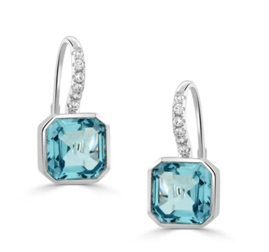 Butterfly Earrings-Sky Blue 7.86Ct Blue Topaz and 0.18Ct Diamond Drop Earrings in 18k White Gold