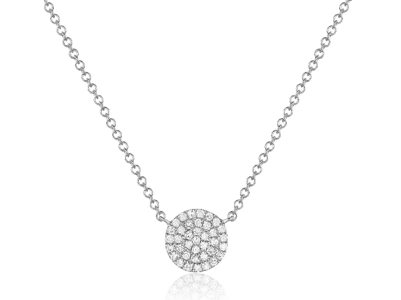 Unique Necklaces-14K White Gold Diamond Circle Disk Necklace