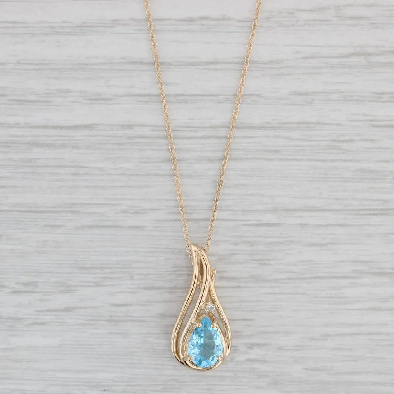 Large Gemstone Necklaces-1.47ct Blue Topaz Teardrop Pendant Necklace 14k Yellow Gold 17" Rope Chain