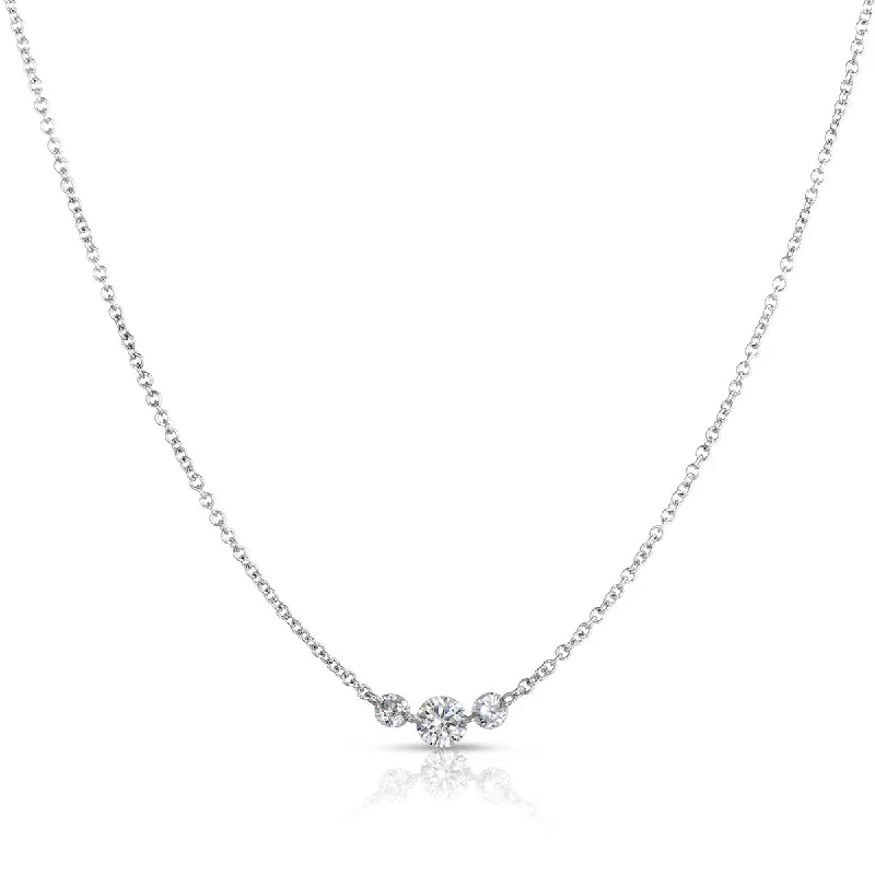 Crystal Drop Necklaces-14K White Gold Drilled Diamond Three Stone Necklace