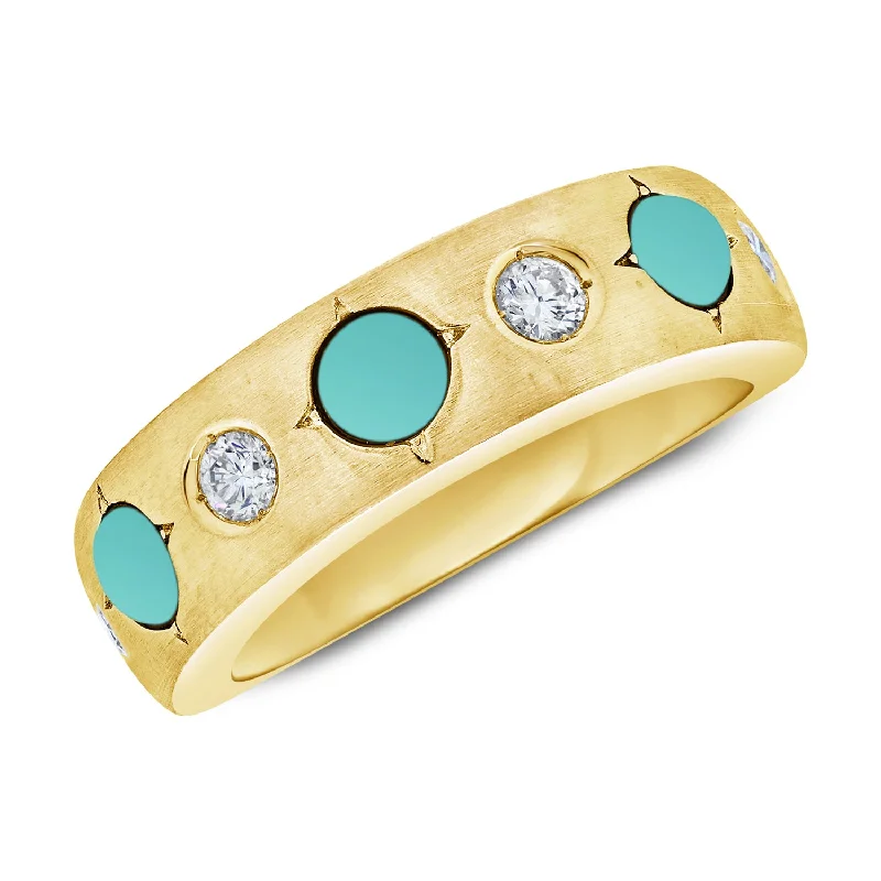 Square Rings-Turquoise & Diamond Bi Color Gypsy style Rainbow RIng