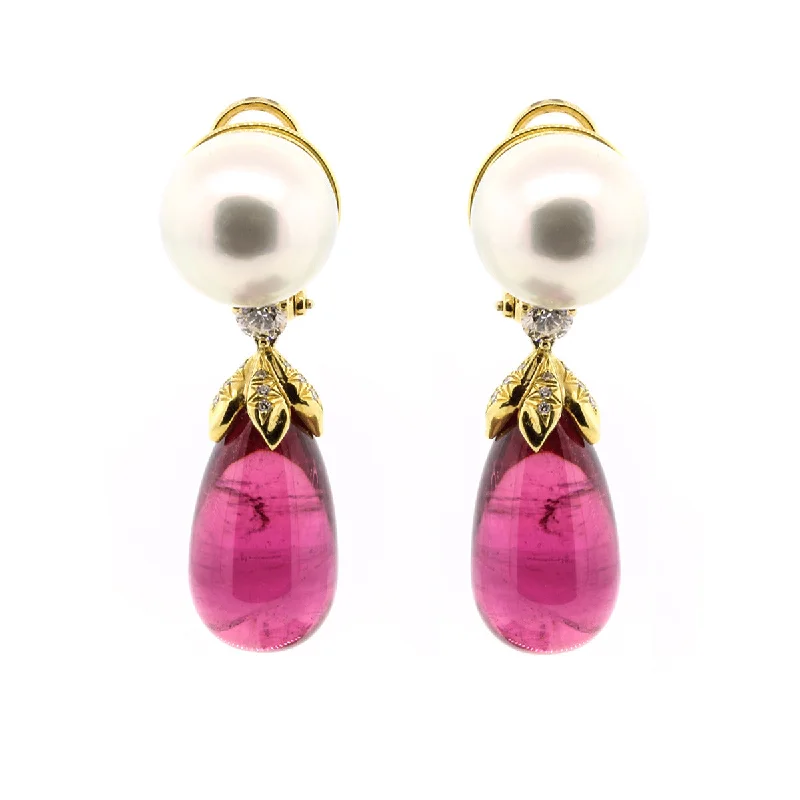 Red Earrings-Henry Dunay Rubellite and Pearl Drop Earrings