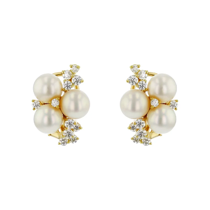 Oval Earrings-Suna Bros. Cultured Pearl and Diamond Clip-on Earrings