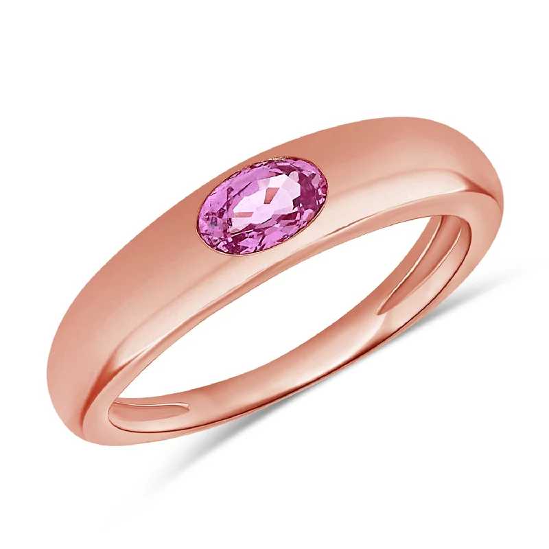 Titanium Wedding Rings-Pink sapphire Oval Cut solitaire ring set in 14kt Rose Gold