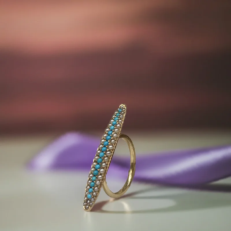 Heart Rings-Antique Edwardian Turquoise and Seed Pearl Ring