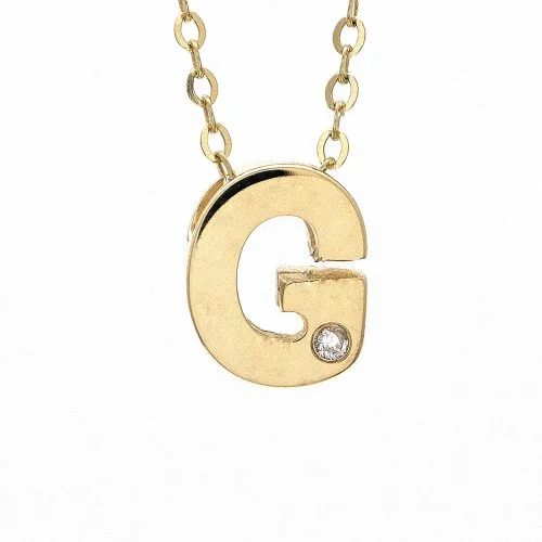 Geometric Pendant Necklaces-14K Yellow Gold Initial "G" With Diamond Necklace