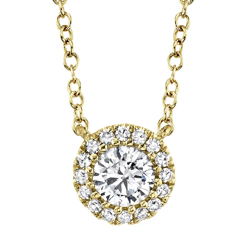 Colorful Pendant Necklaces-14K Yellow Gold Round Brilliant Diamond Necklace