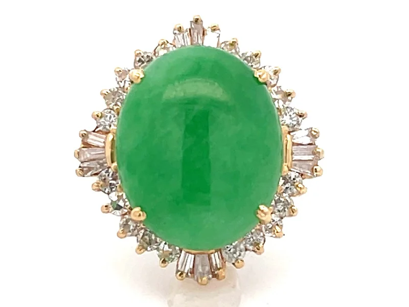 Oval Diamond Rings-Diamond Halo Jade Ring in 18K Yellow Gold