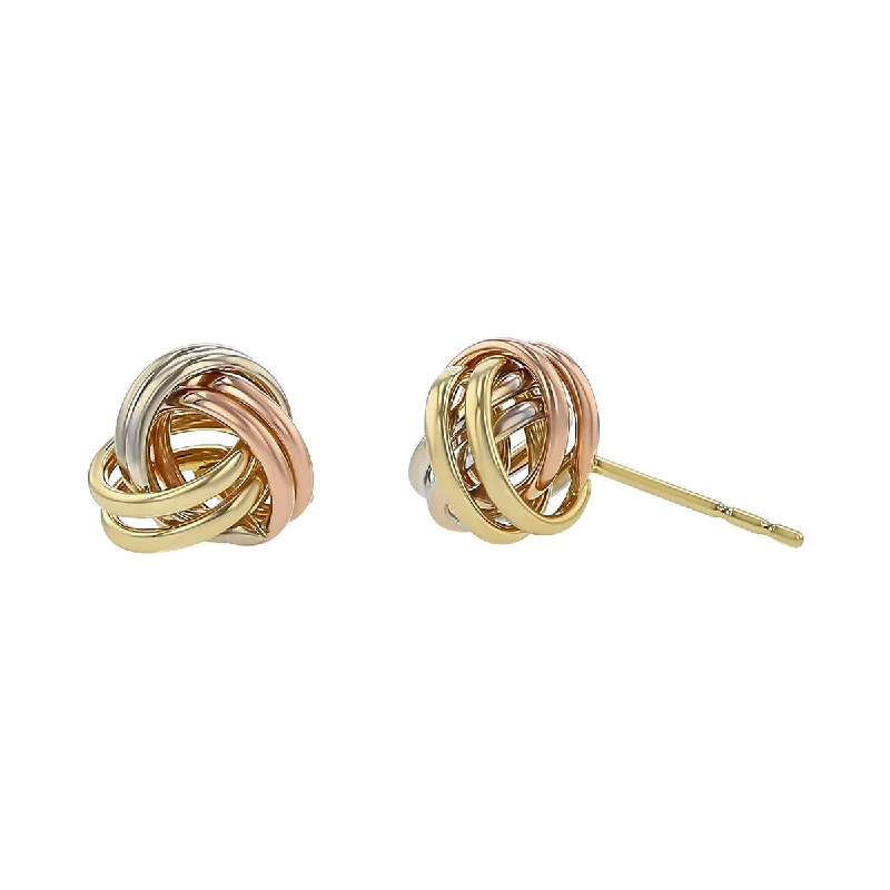 Unique Earrings-Tri-tone 14K Gold Love Knot Stud Earrings