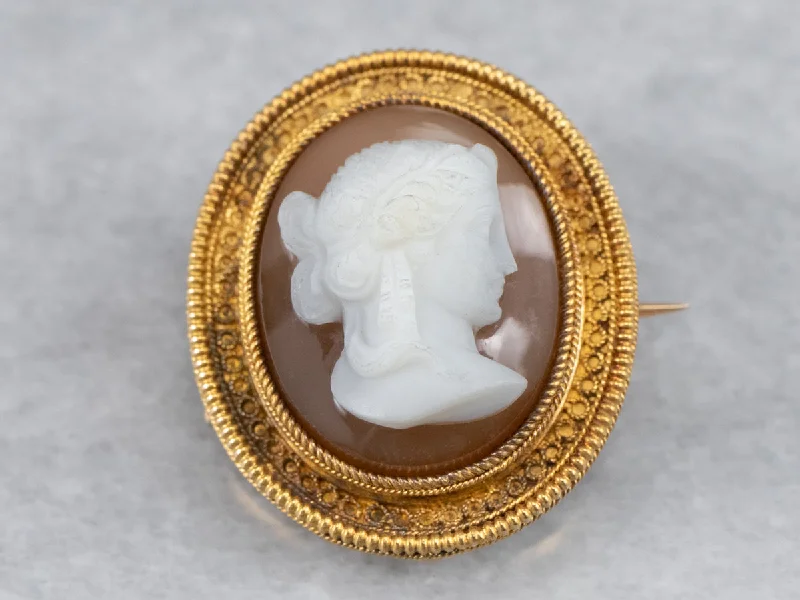 Custom Wedding Brooch-Antique Hardstone Cameo Gold Brooch