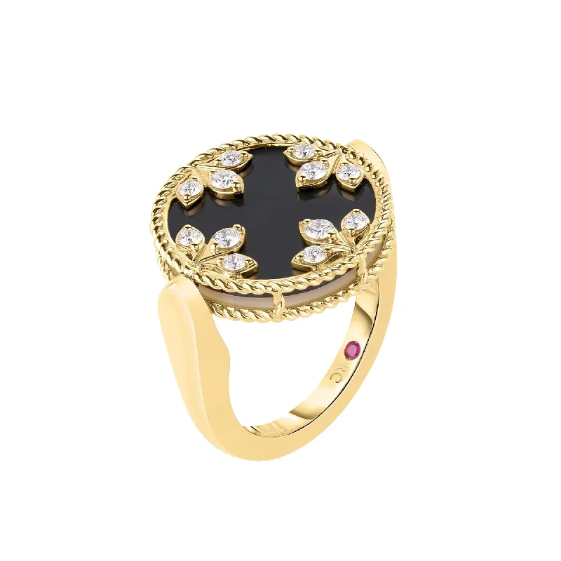 Vintage Gemstone Rings-Roberto Coin 18K Yellow Gold Colored Medallions Diamond, Black Jade & Mother of Pearl Reversible Ring