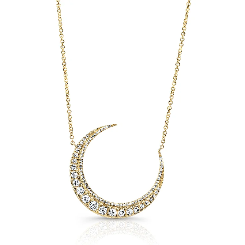 Charm Pendant Necklaces-14K Yellow Gold Diamond Crescent Moon Necklace