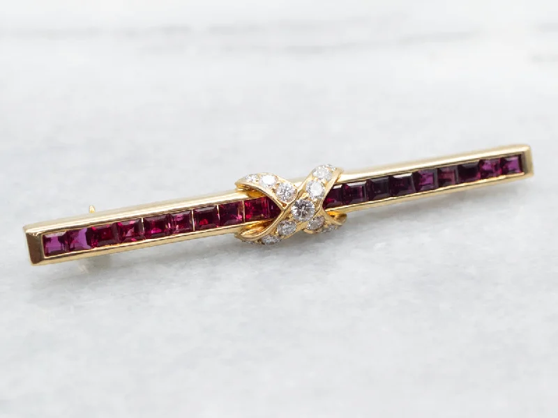 Luxury Crystal Brooch-Vintage Tiffany & Co Ruby and Diamond Brooch