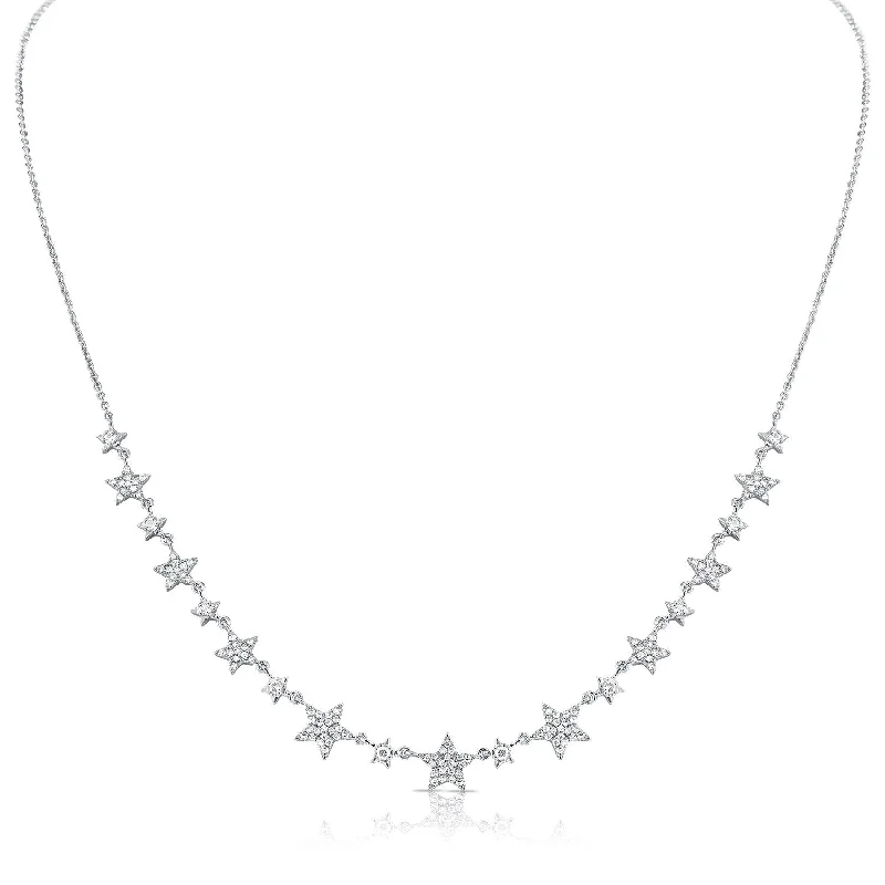 Graduation Necklaces-14K White Gold Diamond Star Necklace