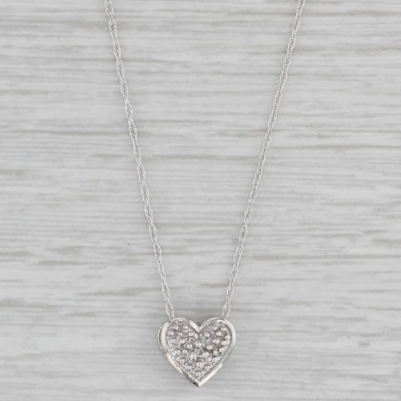 Aquamarine Necklaces-Diamond Heart Pendant Necklace 14k 10k White Gold 18" Rope Chain