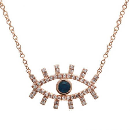 Star Necklaces-14K Rose Gold Diamond + Sapphire Evil Eye Eyelash Necklace