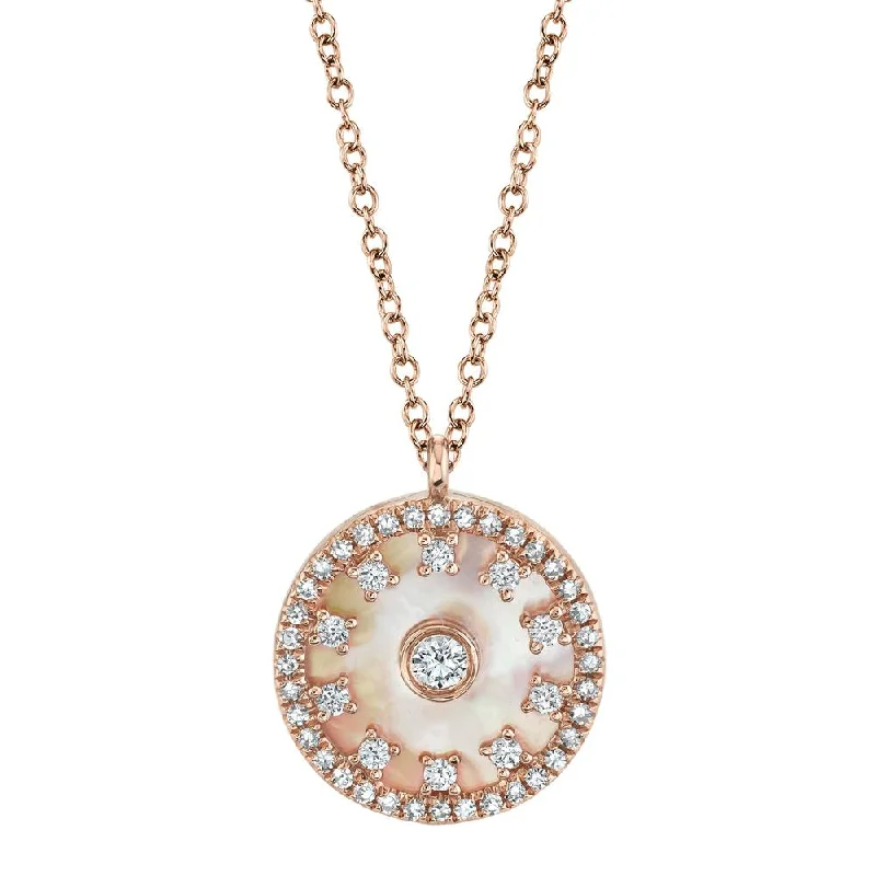 Gold and Silver Necklaces-14K Rose Gold Diamond + Mother of Pearl Necklace