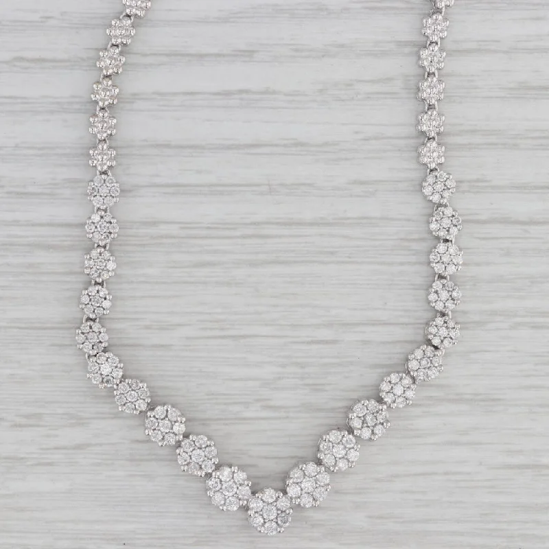 Oval Pendant Necklaces-2.25ctw Diamond Cluster V Tennis Necklace 14k White Gold 17.5"