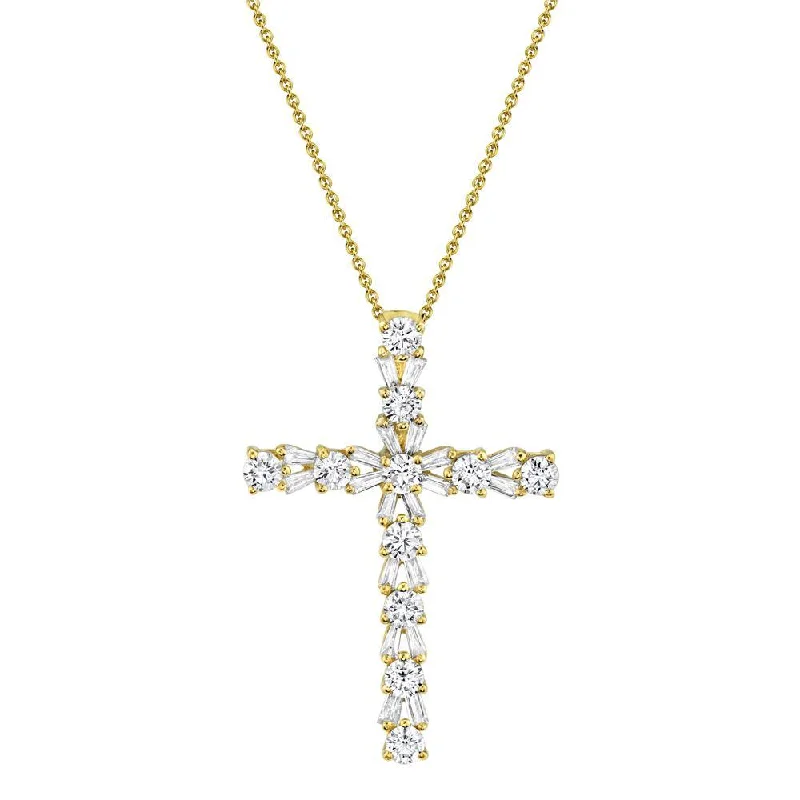 Bridal Necklaces-14K Yellow Gold Diamond Cross Necklace