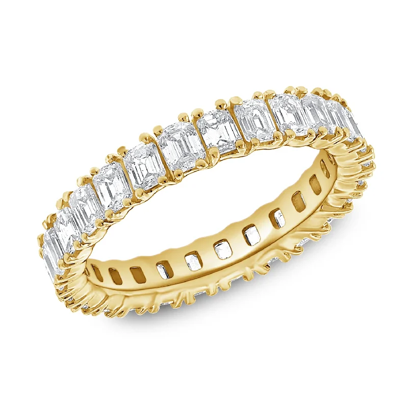 Birthstone Rings for Women-Classic Diamond Eternity Ring with Rectangular Cut White Diamonds set in 14kt Gold