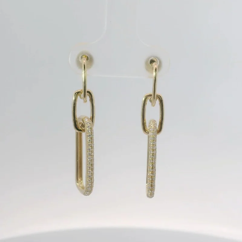 Evening Earrings-14K Yellow Gold Oval Link Dangle Diamond Earrings