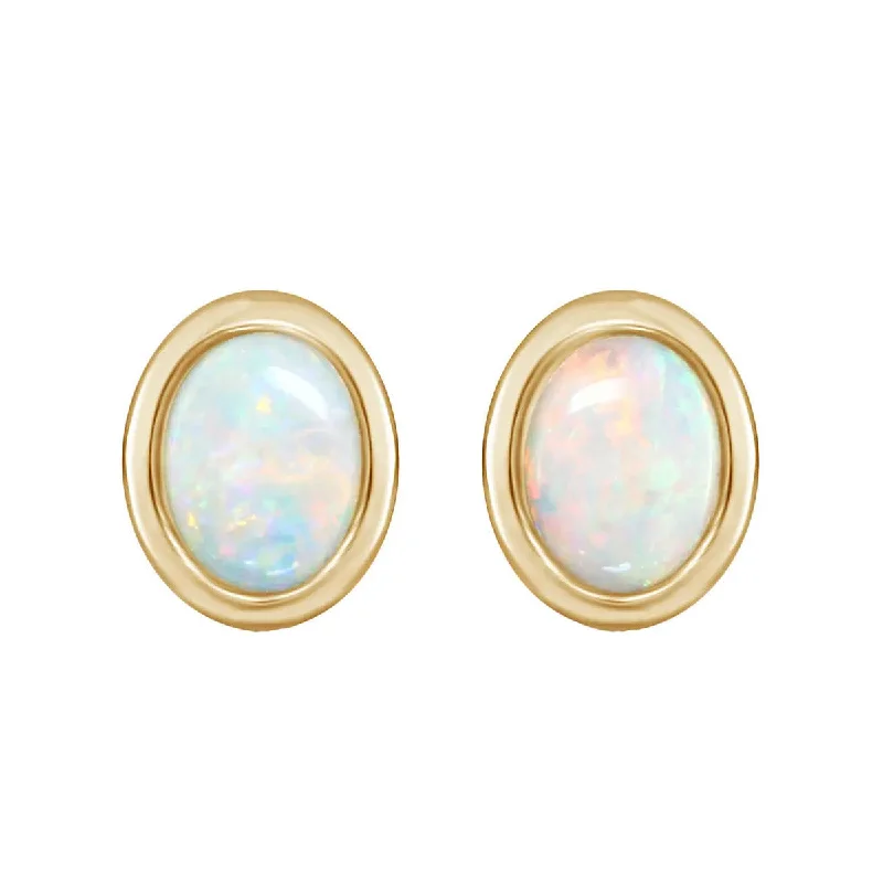 Feather Earrings-14K Yellow Gold Australian Opal Stud Earrings