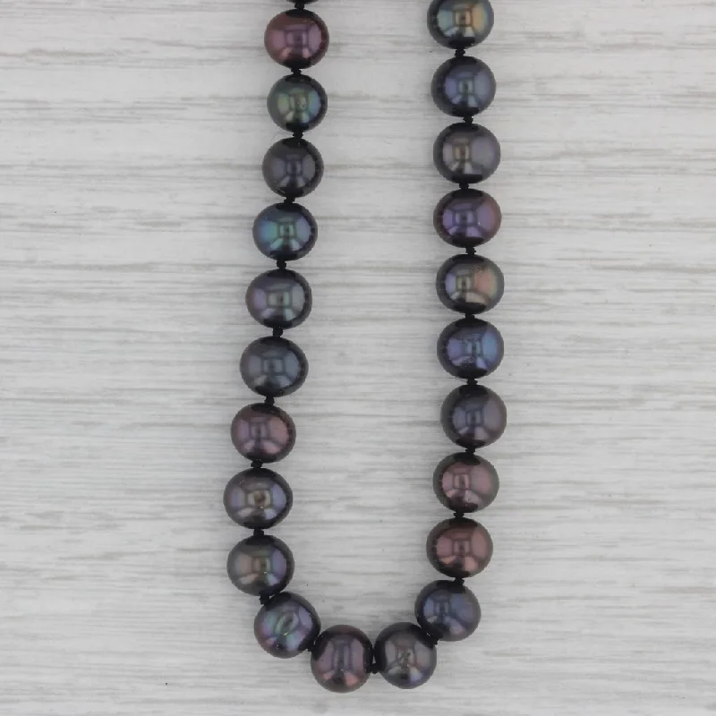 Beaded Pendant Necklaces-Cultured Freshwater Black Pearl Bead Strand Necklace 14k Gold 16.75"