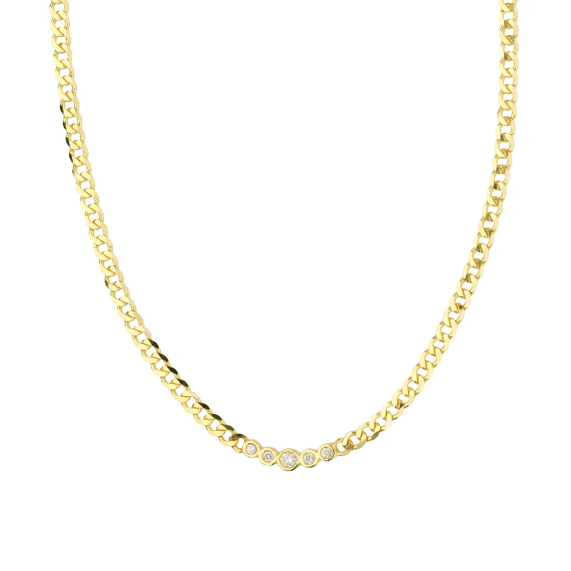 Gemstone Choker Necklaces-14K Yellow Gold Curved Diamond Bar Curb Link Necklace