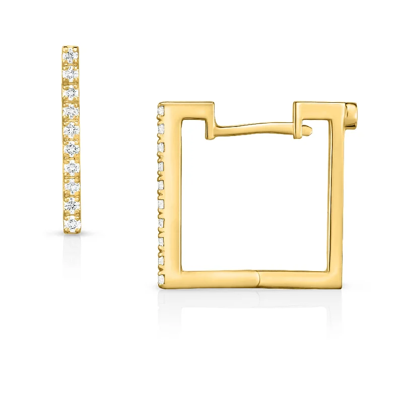 Copper Earrings-Diamond Square Hoop Earrings in 18K Yellow Gold