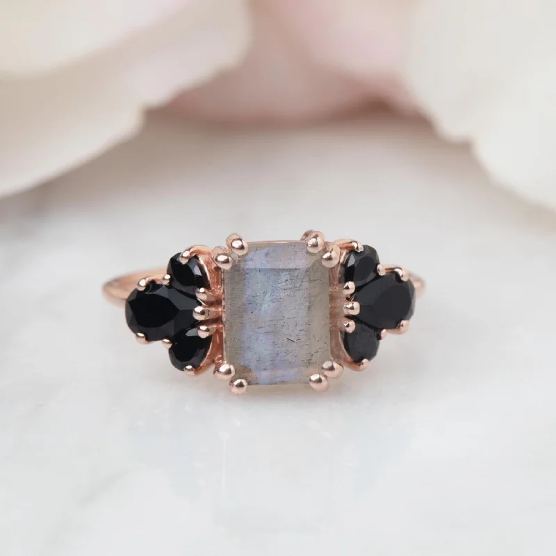 Engraved Wedding Bands-Rose Gold Labradorite & Spinel Empress Ring