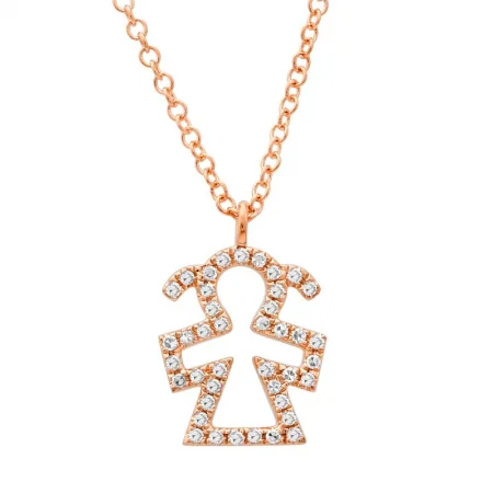 Ethnic Necklaces-14k Rose Gold Diamond Girl Necklace