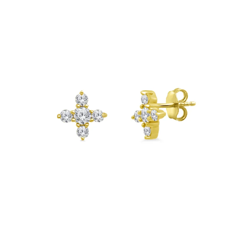 Bold Hoop Earrings-Diamond Square Cross Stud